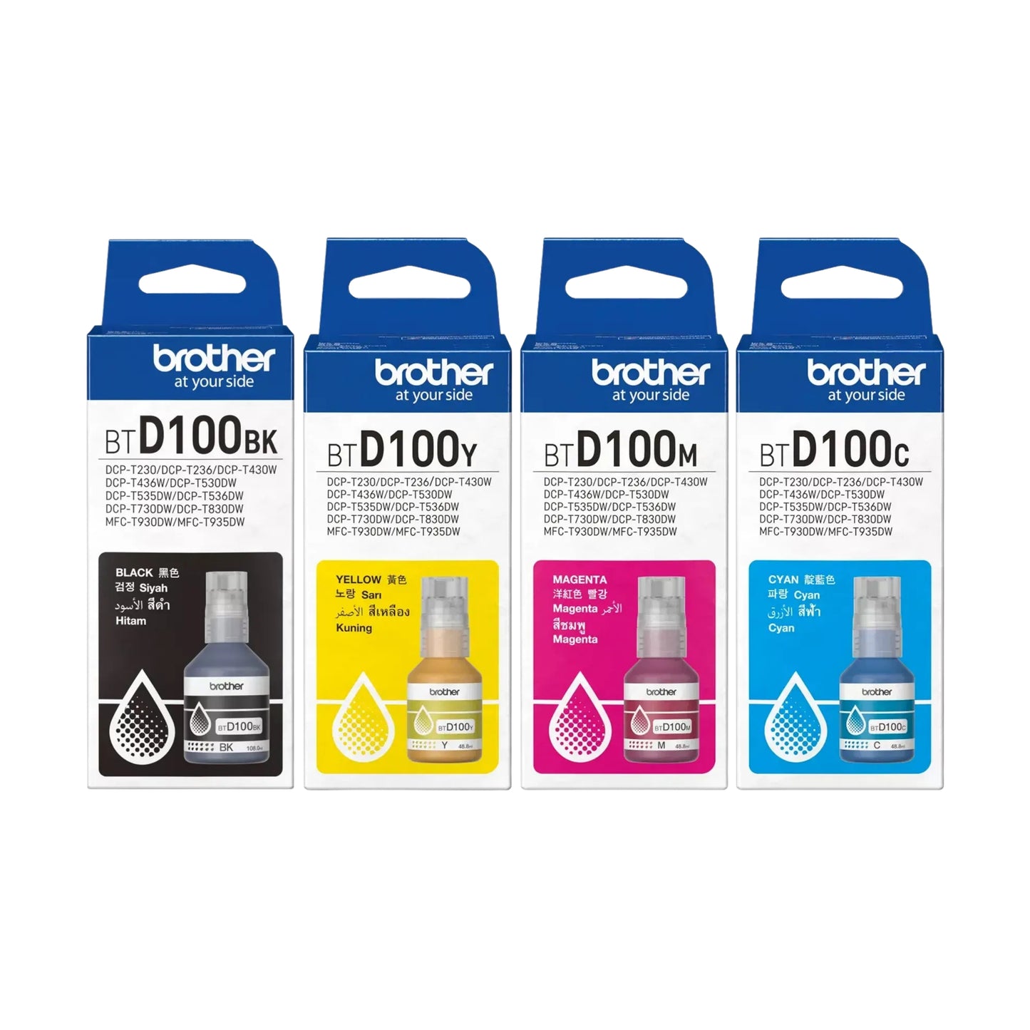 Combo Pack: Brother BTD100BK / BTD100C / BTD100Y / BTD100M Original Ink Bottle