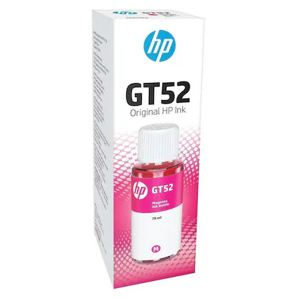Genuine HP GT53/GT52 Ink Refill Bottles in various colors: black, cyan, magenta and yellow.