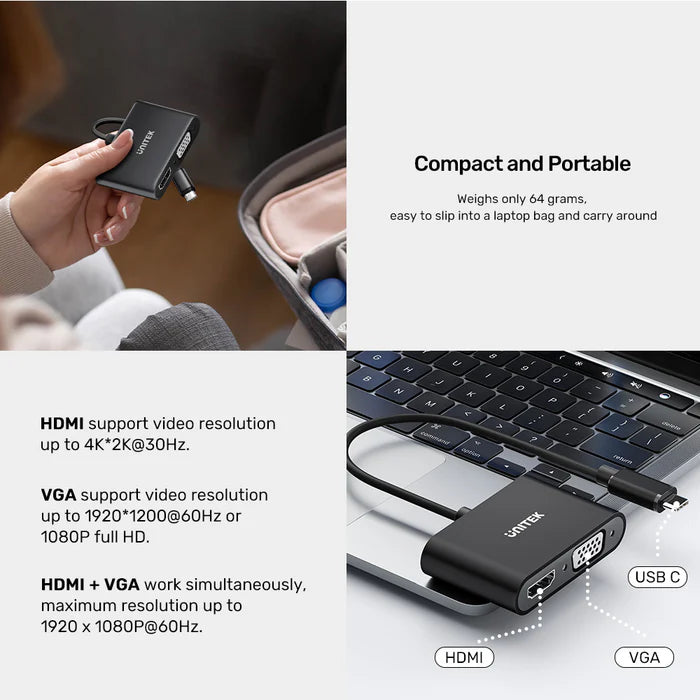 Unitek USB-C to HDMI and VGA Adapter