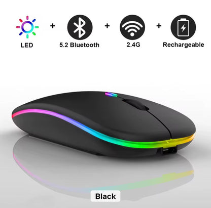 Wireless Slim Mouse with RGB Lighting, Bluetooth & Type-C Rechargeable Battery