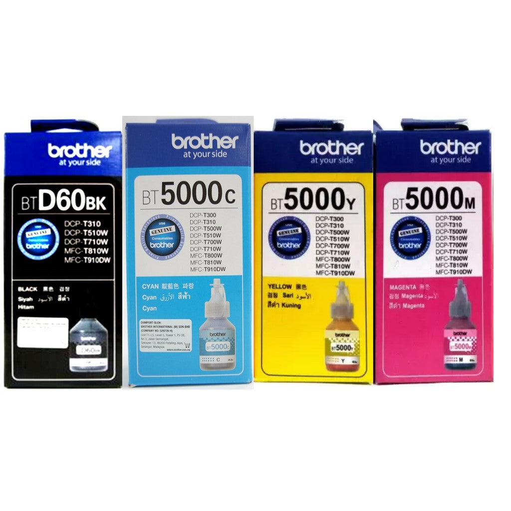 Brother BTD60BK / BT5000C / BT5000Y / BT5000M Original Ink Bottle ...