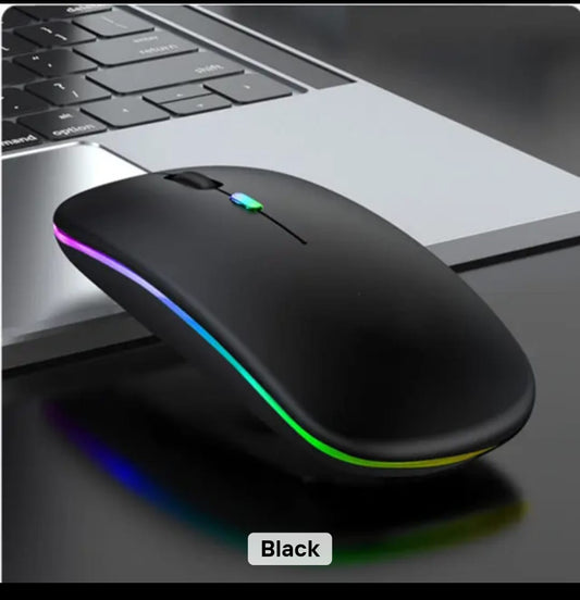 Rechargeable Black wireless mouse with RGB lighting in Doha Qatar