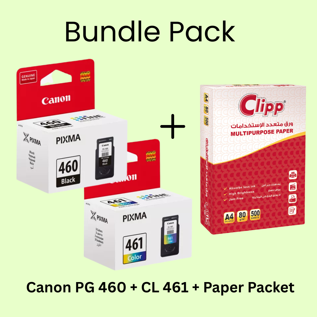 Bundle Pack of Canon ink cartridges and Clipp paper packet at best price in Doha Qatar.