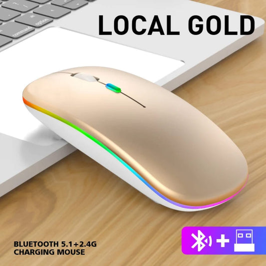 Wireless Slim Mouse with Colorful LED Lighting, Bluetooth, Rechargeable Battery and Type C interface (Local Gold)