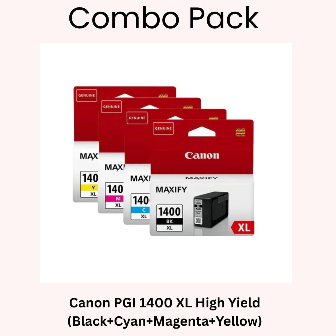 combo pack of Canon PGI 1400 ink Cartridges in black, cyan, magenta, and yellow For PIXMA Printers in Doha Qatar