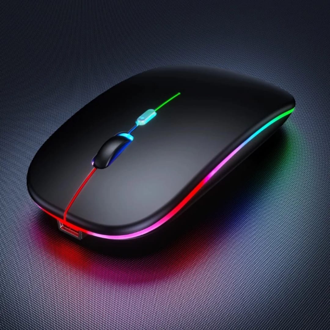 Black gaming wireless mouse with colorful LED lights in Doha Qatar