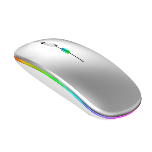 Silver computer wireless mouse with RGB lighting at best price in qatar